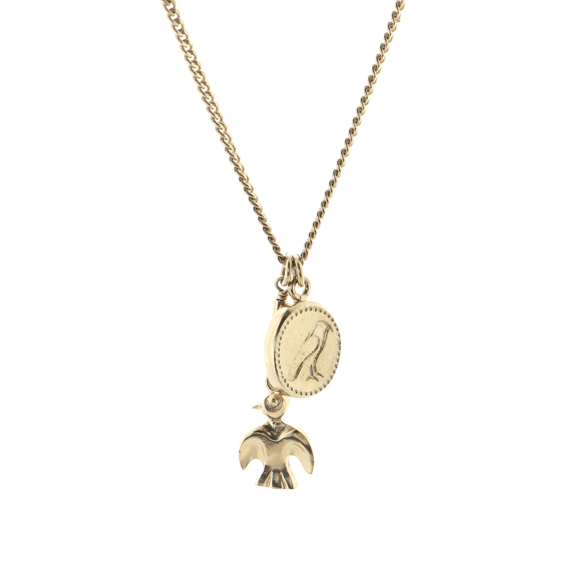 Bird and CC Pendant Necklace Metal with Crystals
