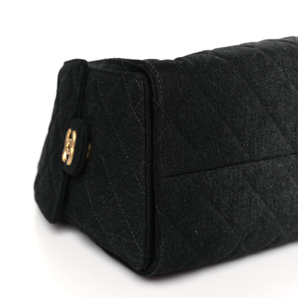 Washed Denim Quilted Small Chanel 25 Handbag Black