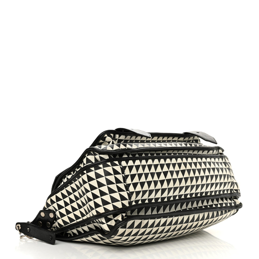 Calfskin Large PS1 Triangle Print Satchel Black White