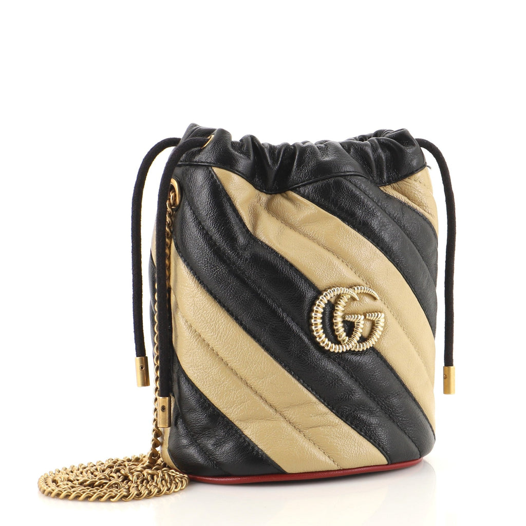 GG Marmont Bucket Bag Diagonal Quilted Leather Mini