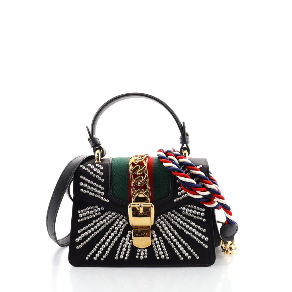 Sylvie Top Handle Bag Crystal Embellished Satin Mini