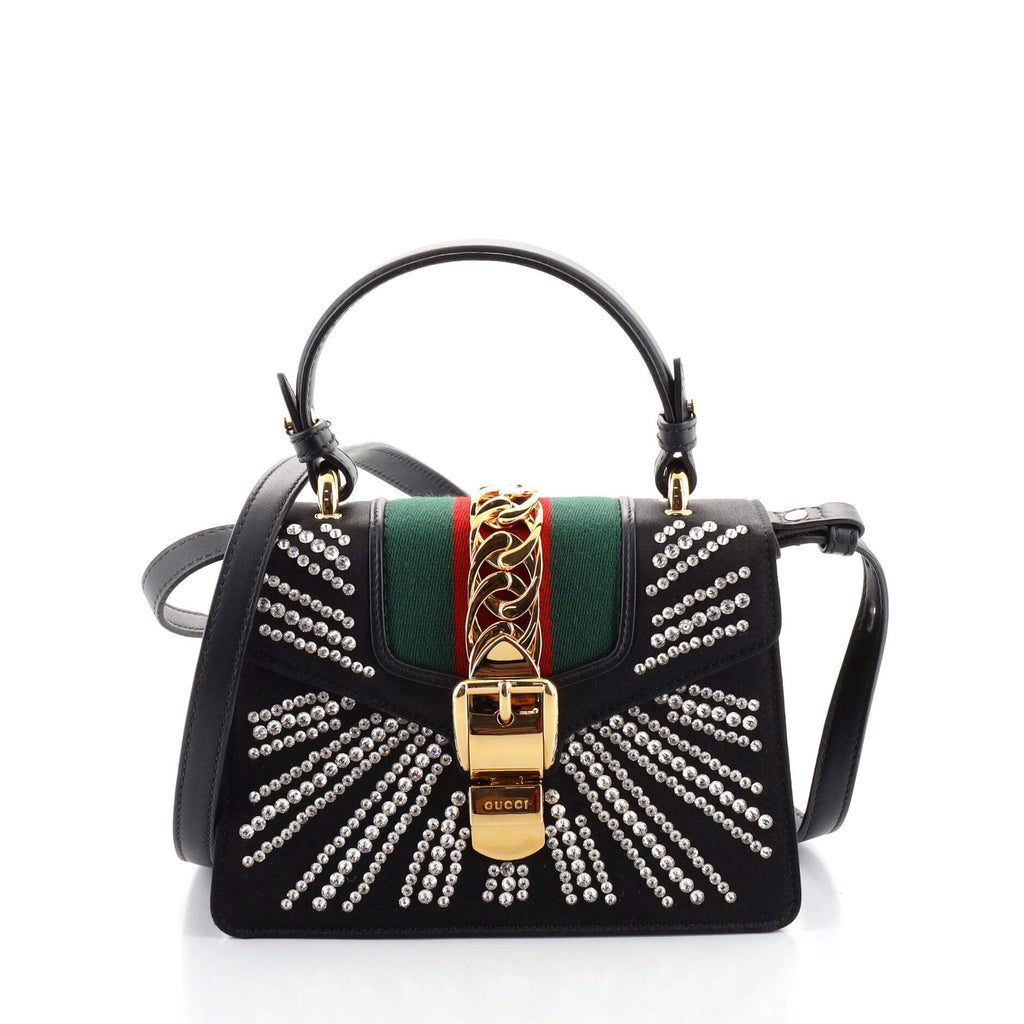 Sylvie Top Handle Bag Crystal Embellished Satin Mini
