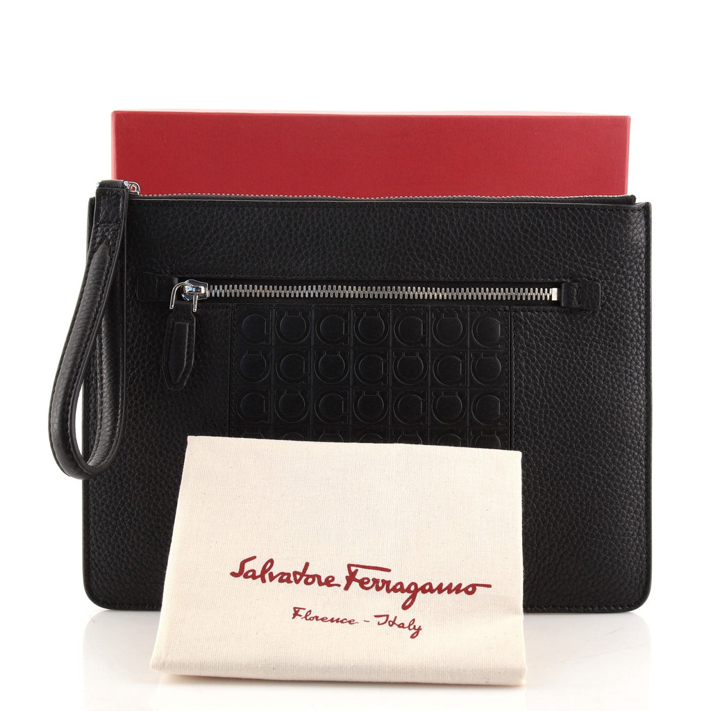 Gancini Wristlet Clutch Leather with Embossed Detail Medium