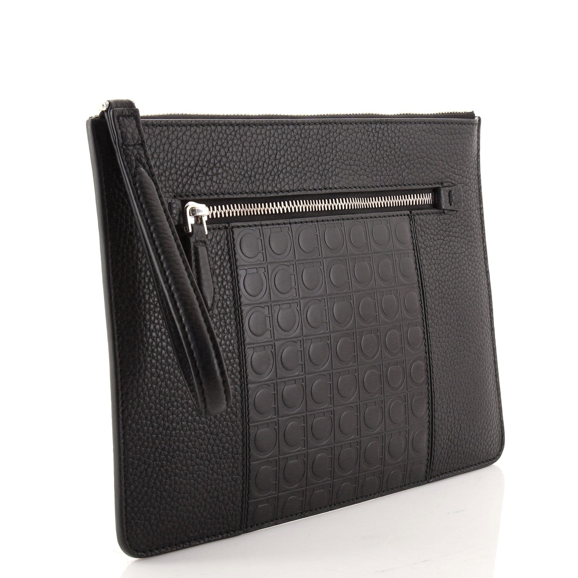 Gancini Wristlet Clutch Leather with Embossed Detail Medium