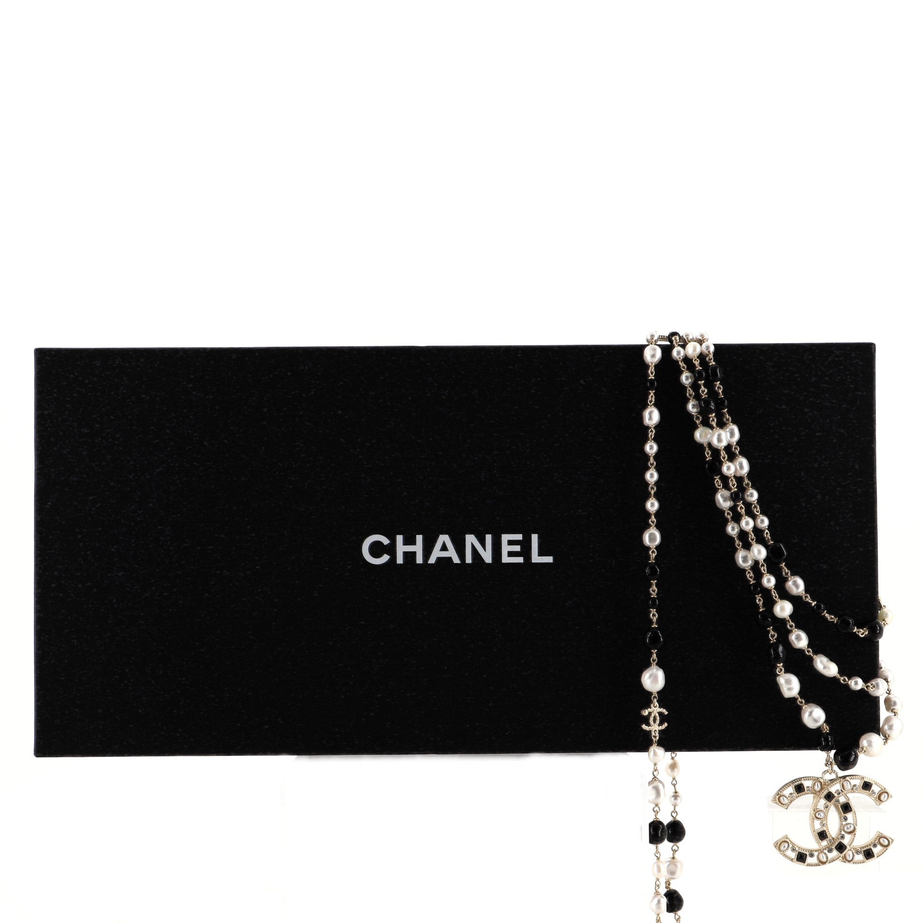 Multi Strand CC Necklace Crystal Embellished Metal with Faux Pearls and Beads