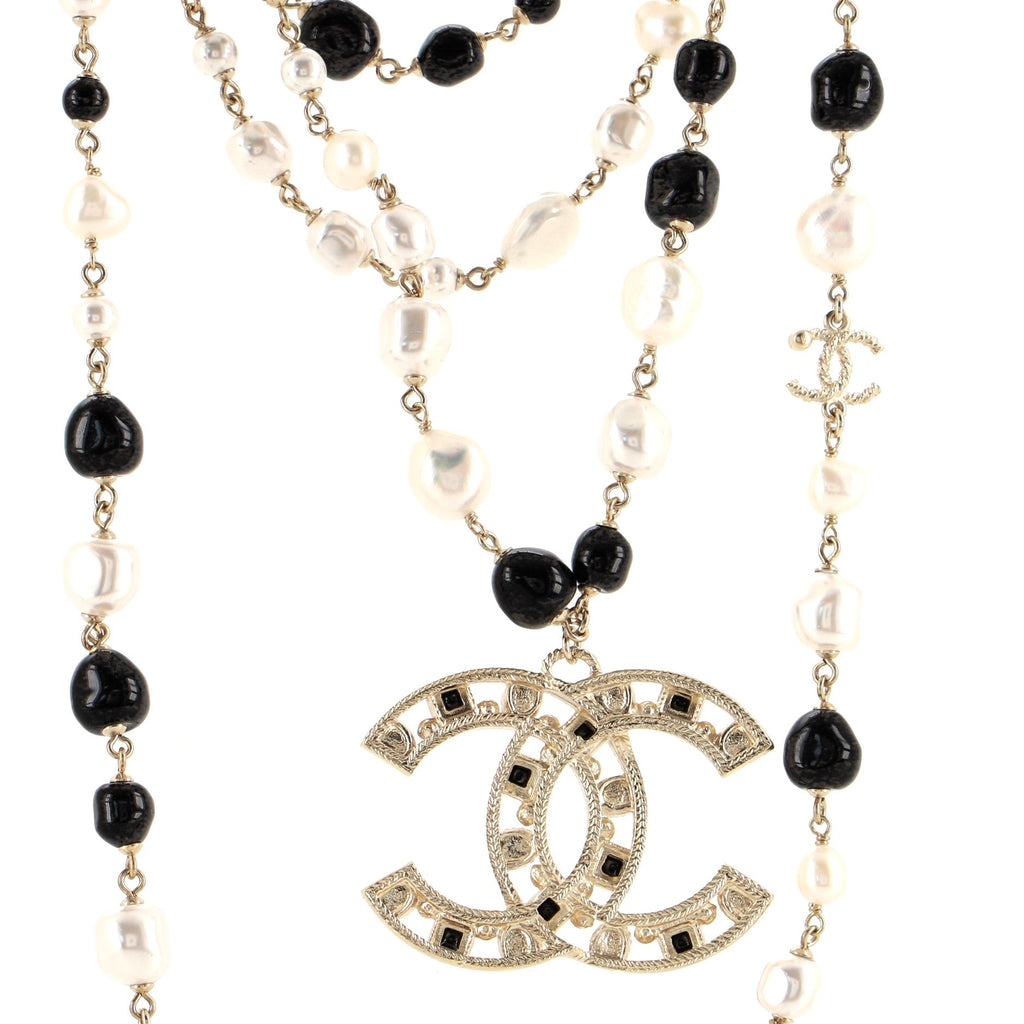 Multi Strand CC Necklace Crystal Embellished Metal with Faux Pearls and Beads