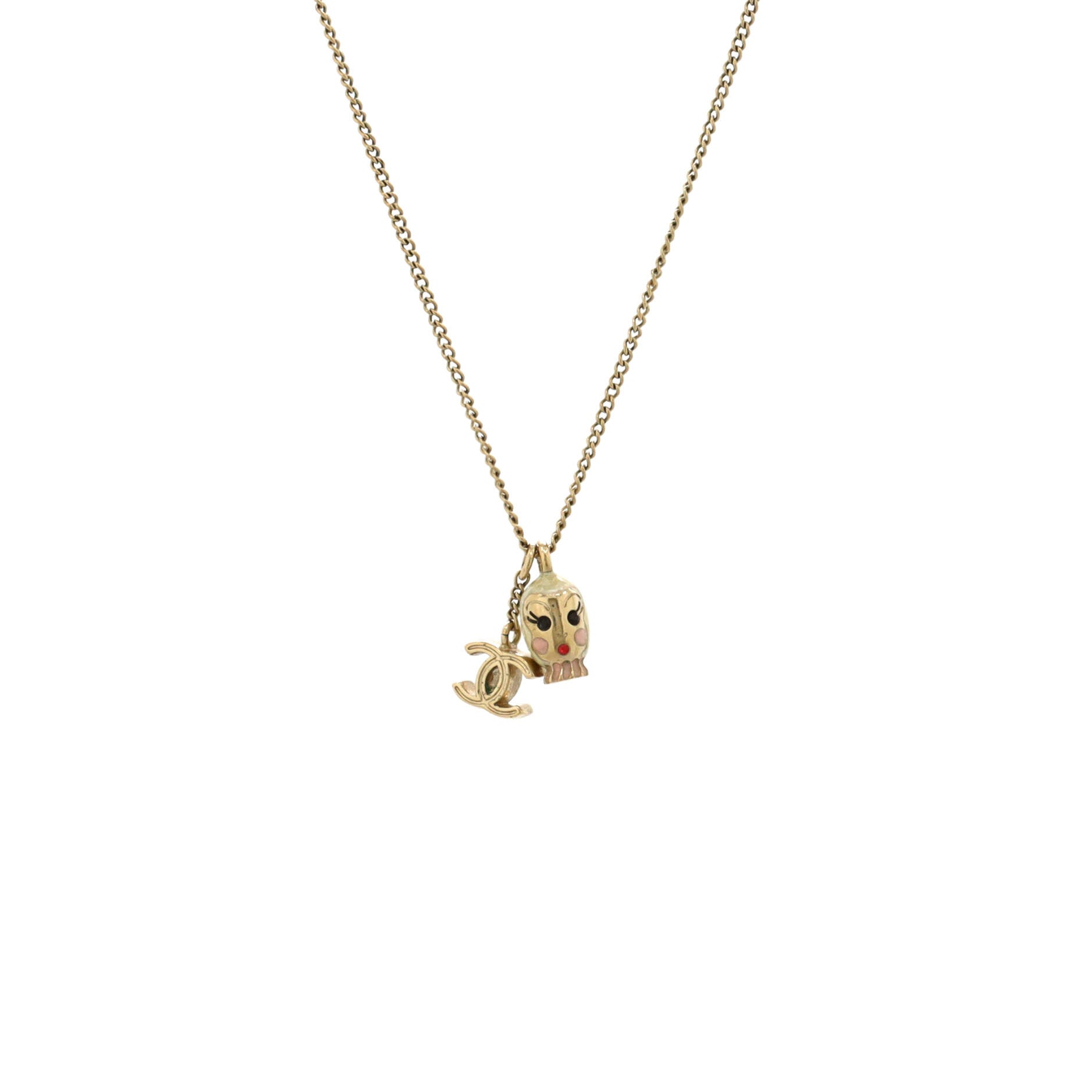 CC Doll Pendant Necklace Metal and Enamel
