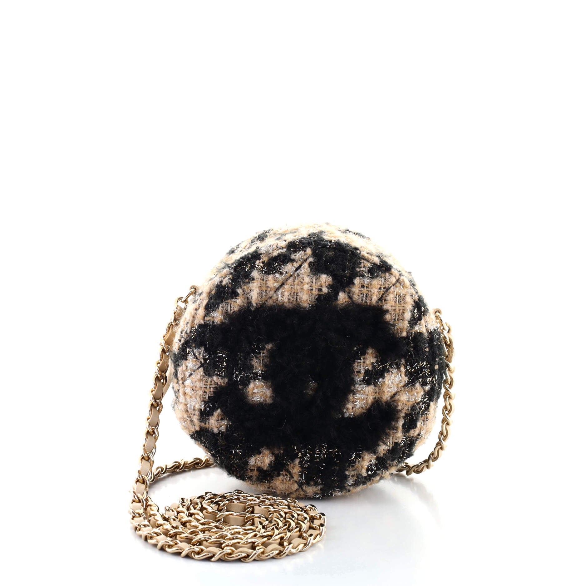 Round Clutch with Chain and Coin Purse Quilted Tweed with Shearling