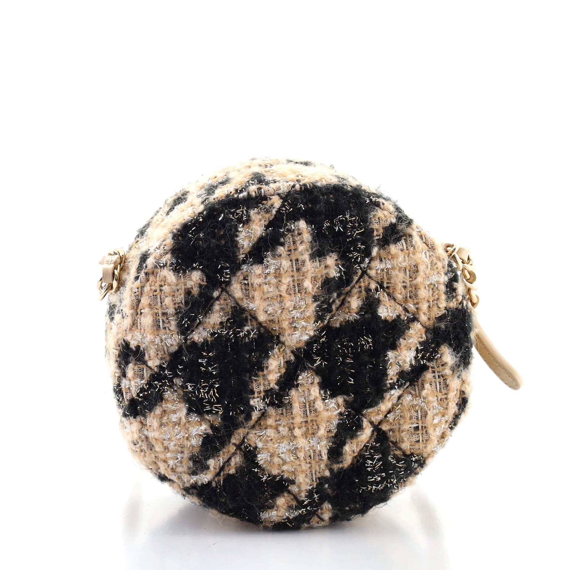 Round Clutch with Chain and Coin Purse Quilted Tweed with Shearling