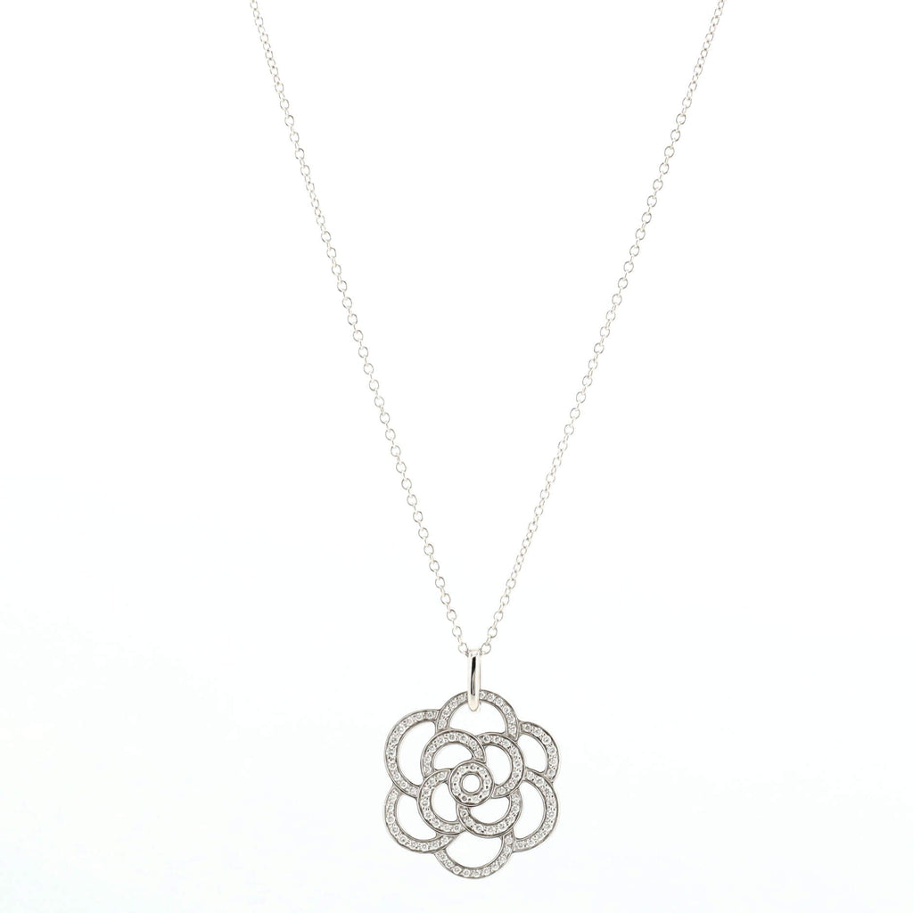 Camellia Pendant Necklace 18K White Gold and Diamonds