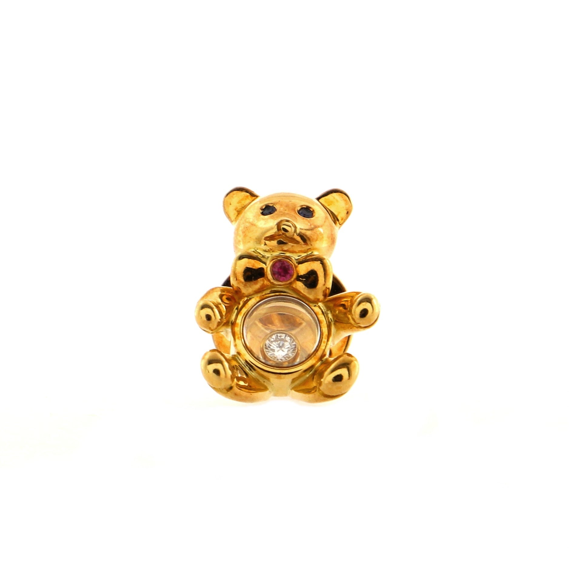 Happy Diamonds Teddy Bear Brooch 18K Yellow Gold with Diamond, Sapphire and Ruby