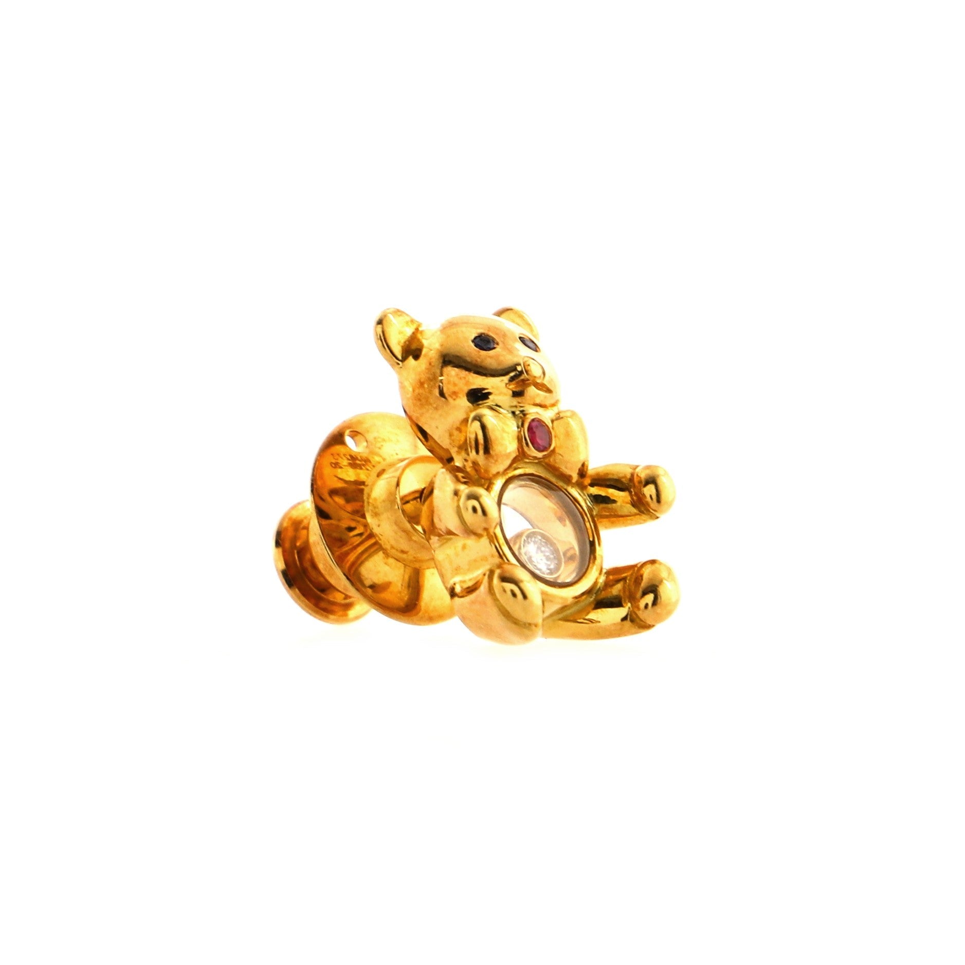Happy Diamonds Teddy Bear Brooch 18K Yellow Gold with Diamond, Sapphire and Ruby