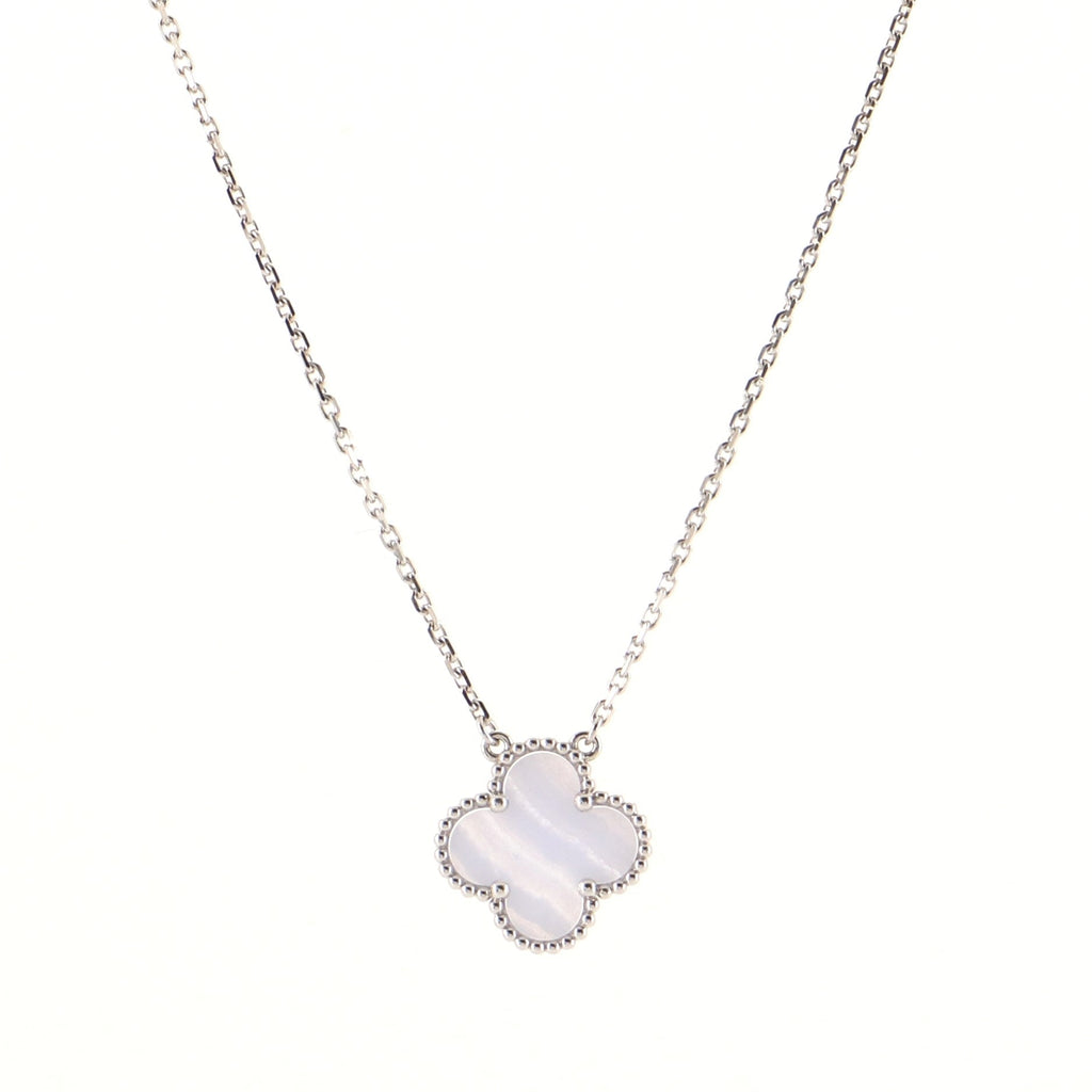Vintage Alhambra Pendant Necklace 18K White Gold and Chalcedony