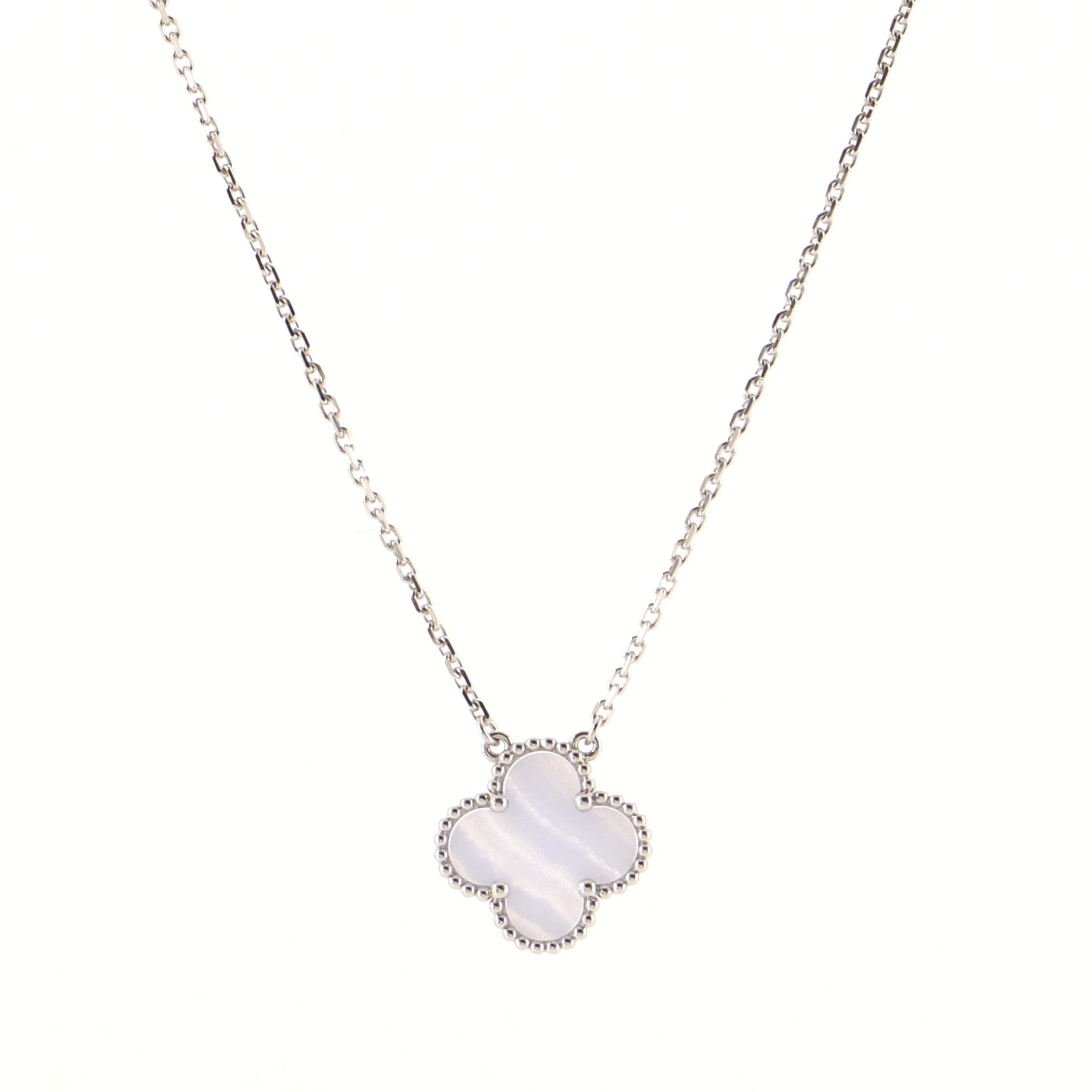 Vintage Alhambra Pendant Necklace 18K White Gold and Chalcedony
