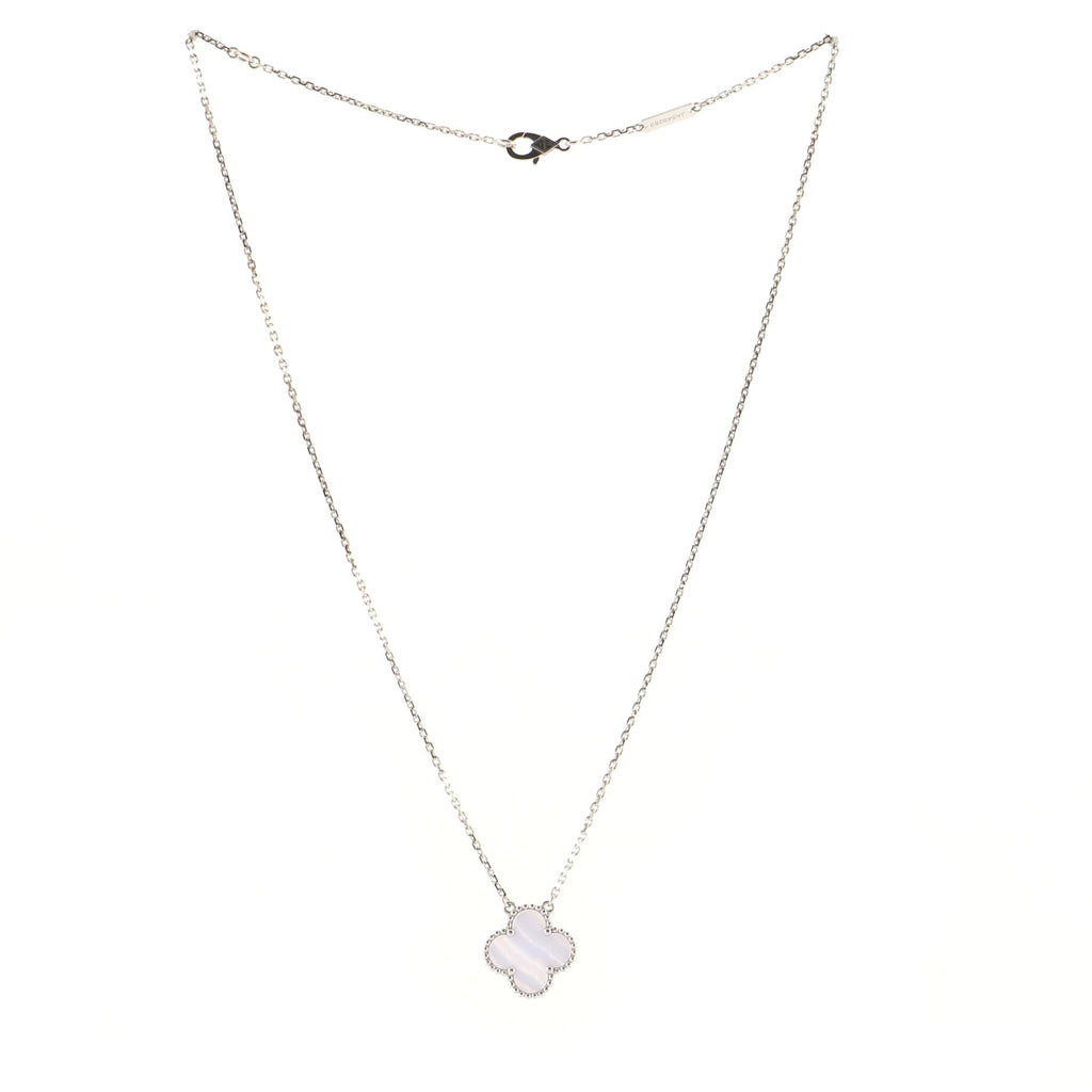 Vintage Alhambra Pendant Necklace 18K White Gold and Chalcedony