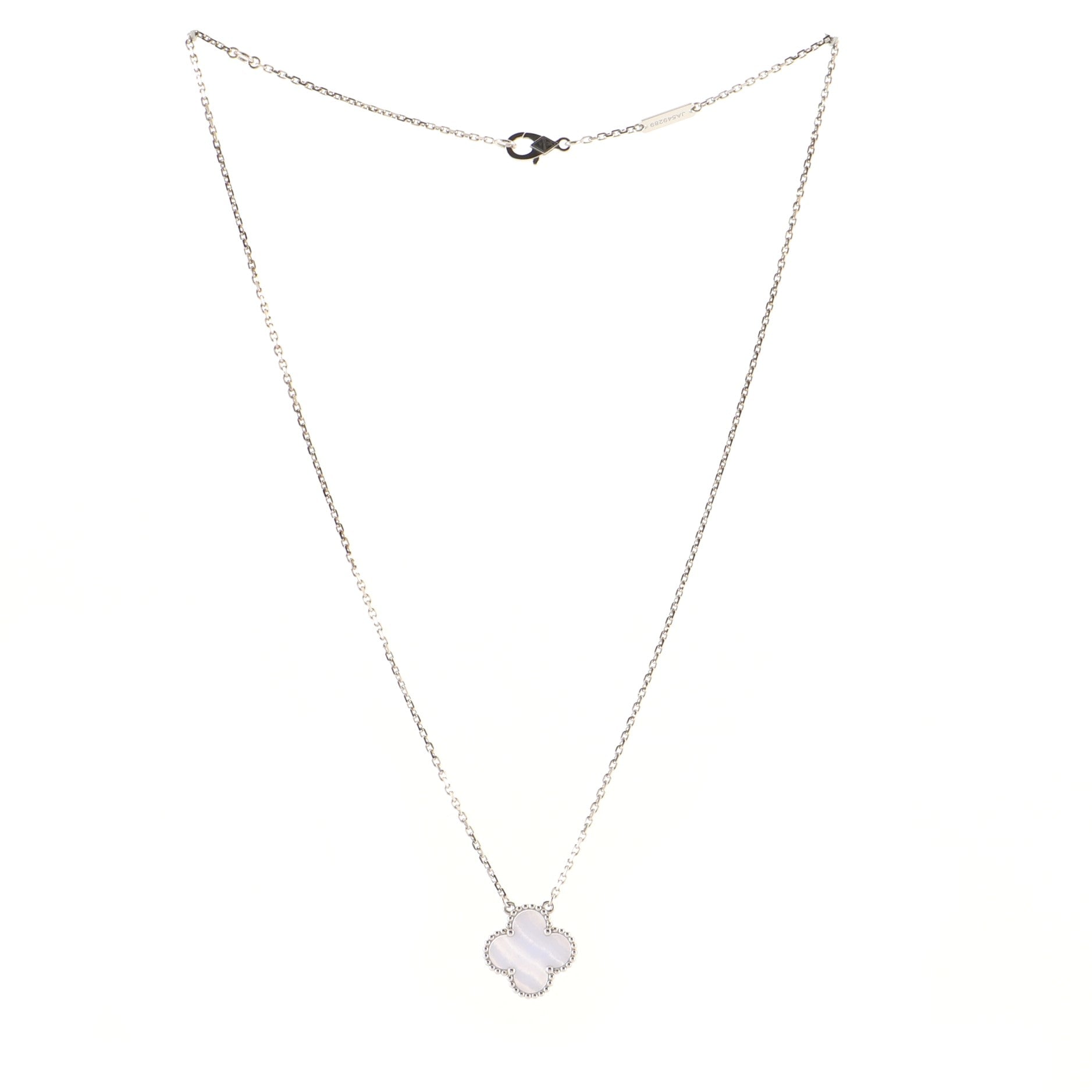 Vintage Alhambra Pendant Necklace 18K White Gold and Chalcedony