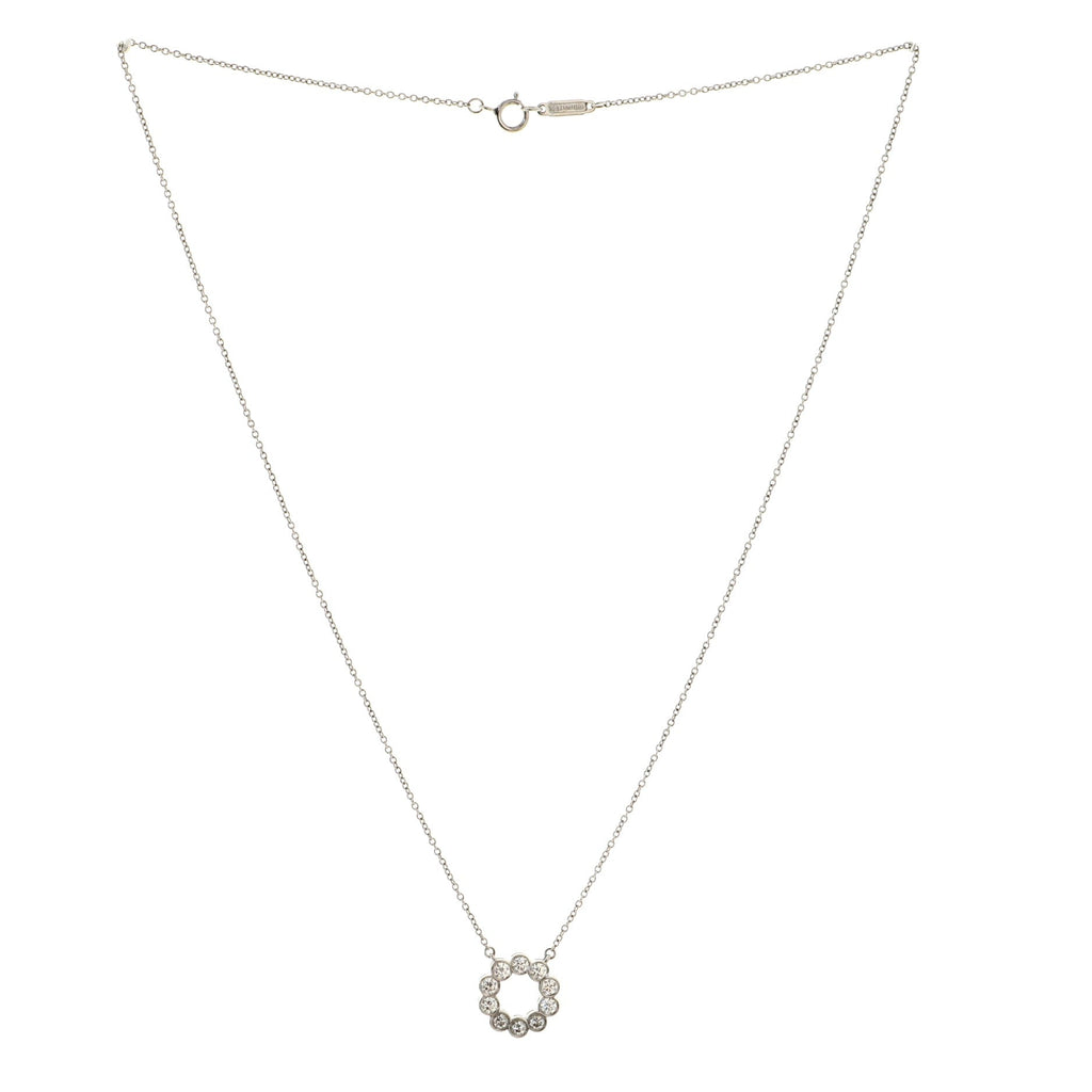 Jazz Circle Pendant Necklace Platinum and Diamonds