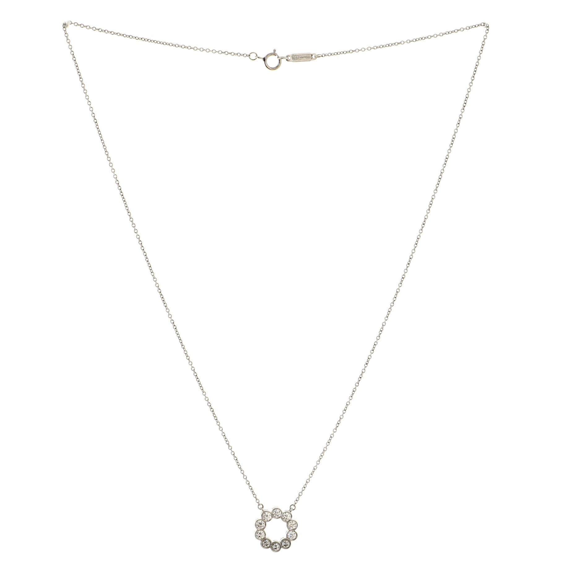 Jazz Circle Pendant Necklace Platinum and Diamonds