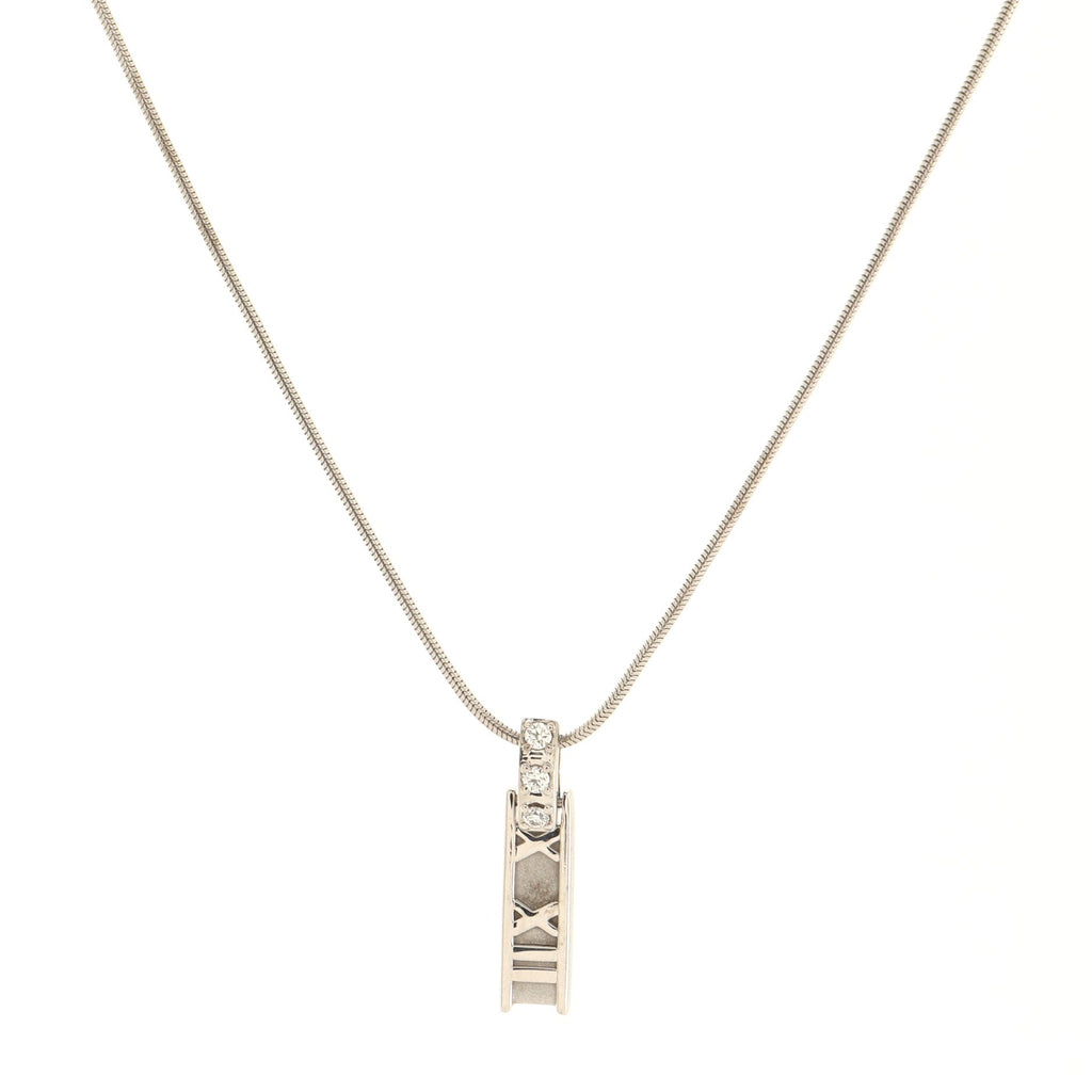 Atlas Bar Pendant Necklace 18K White Gold with Diamonds