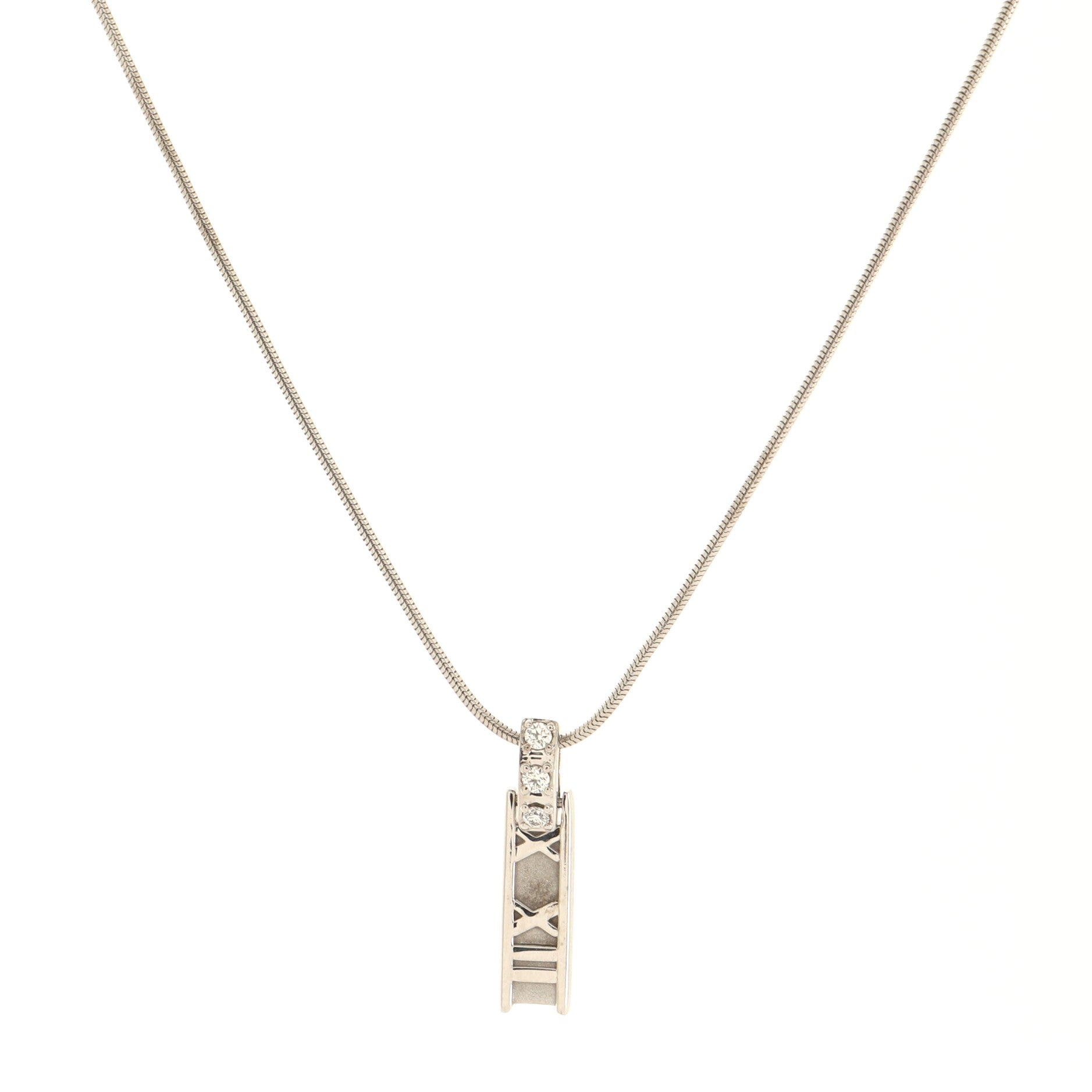 Atlas Bar Pendant Necklace 18K White Gold with Diamonds