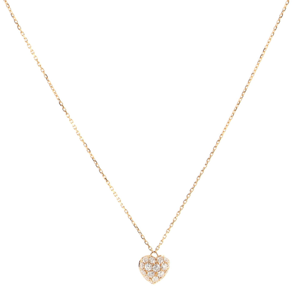 Pave Heart Pendant Necklace 18K Pink Gold and Diamonds