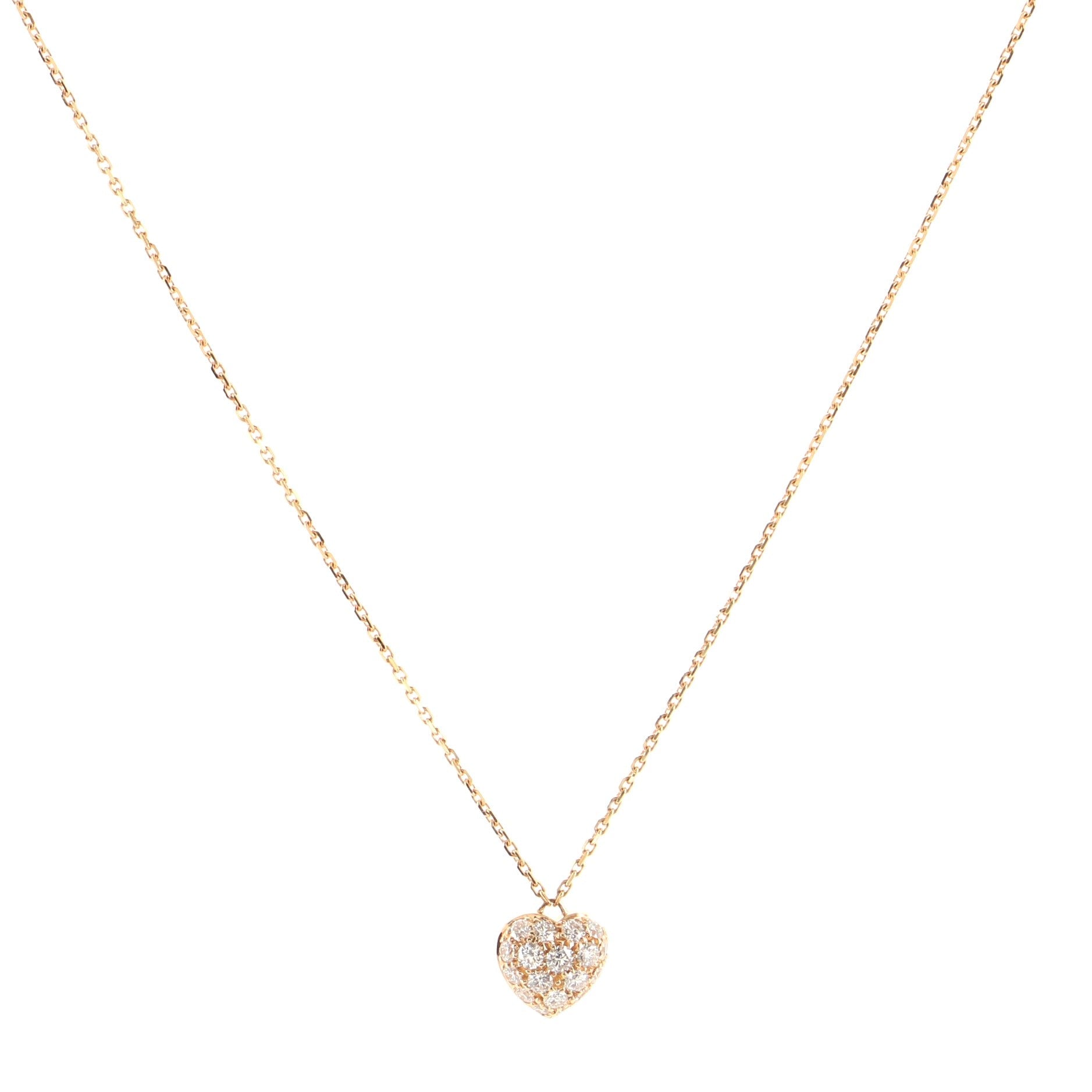 Pave Heart Pendant Necklace 18K Pink Gold and Diamonds