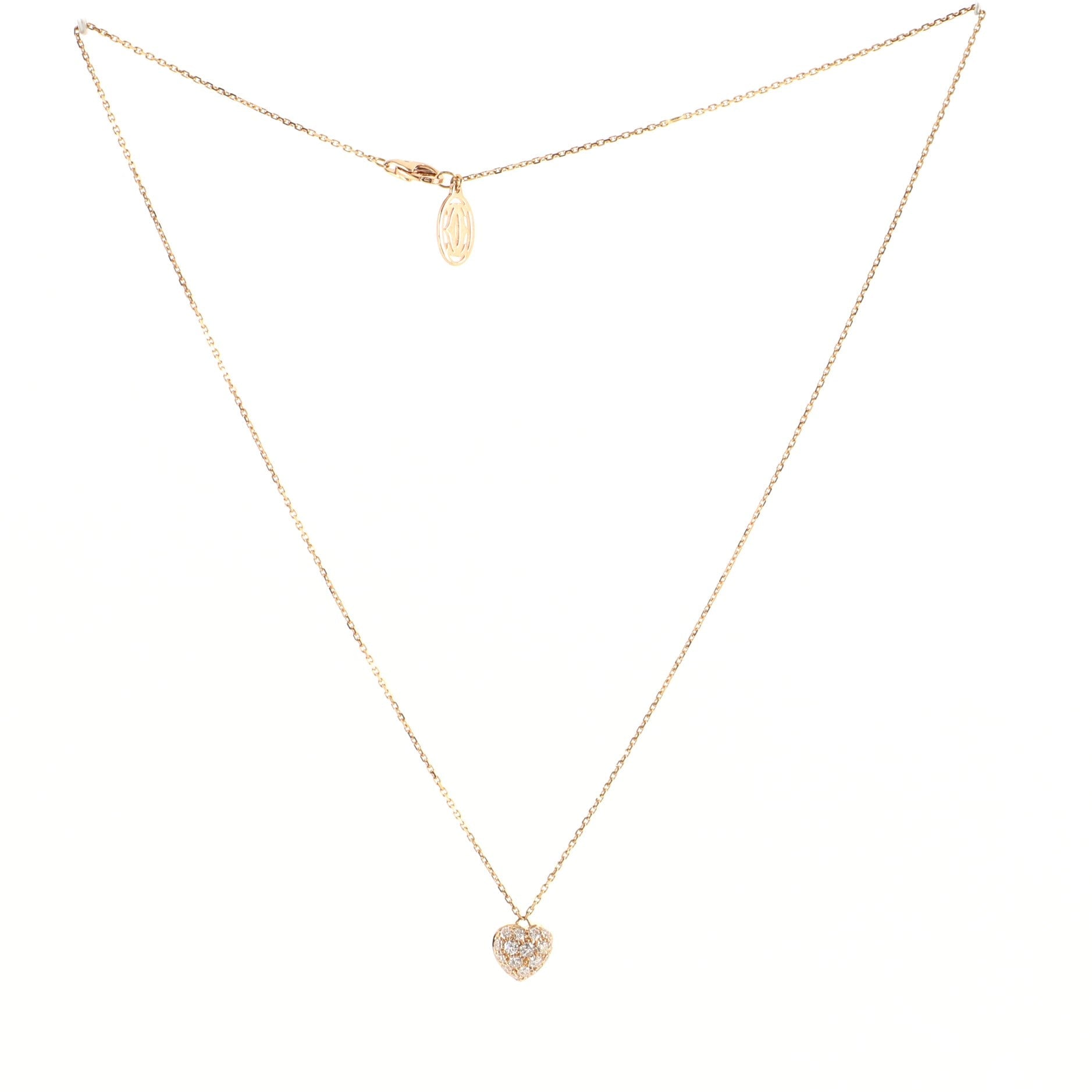 Pave Heart Pendant Necklace 18K Pink Gold and Diamonds