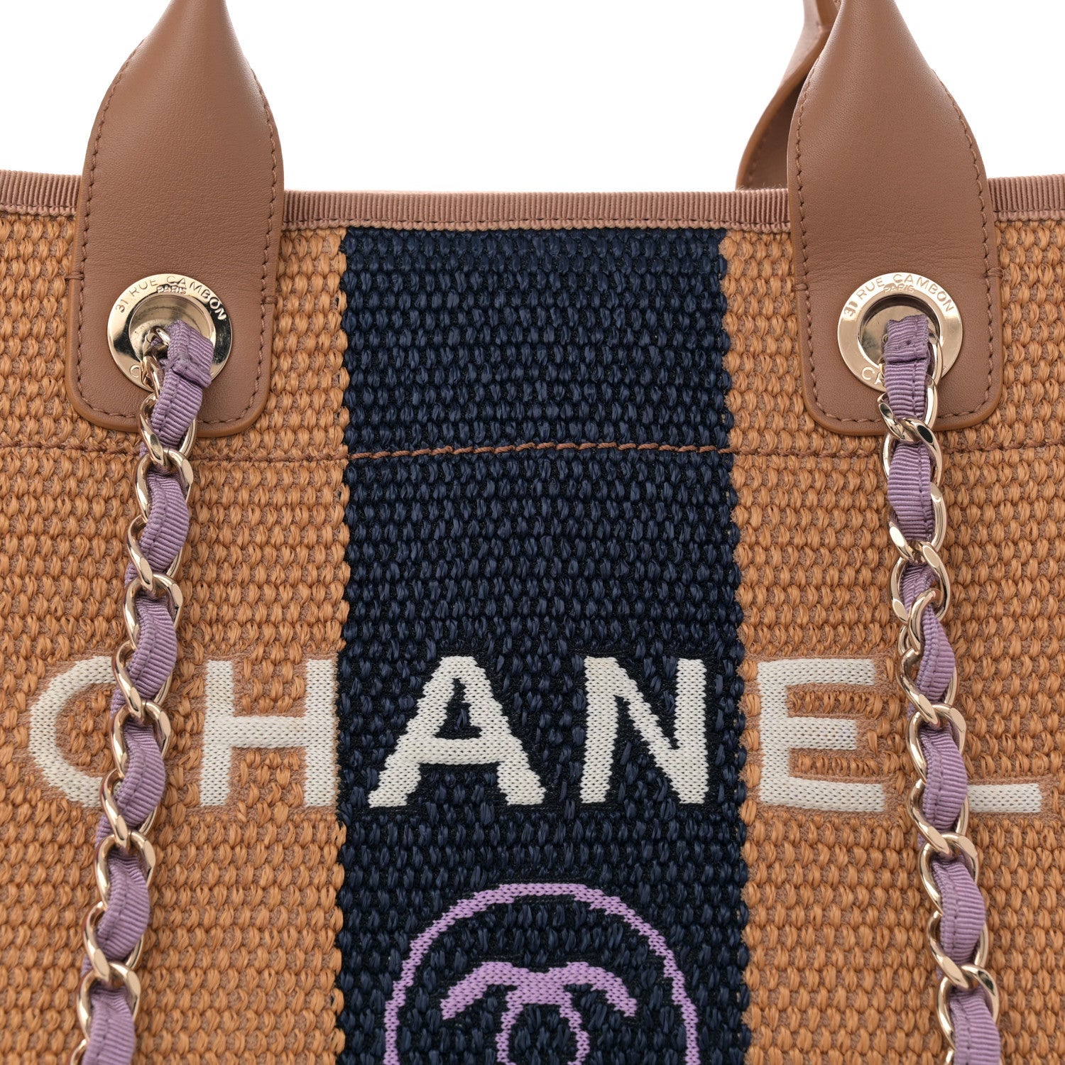 Straw Raffia Calfskin Striped Medium Deauville Tote Dark Beige Fuchsia Navy Blue