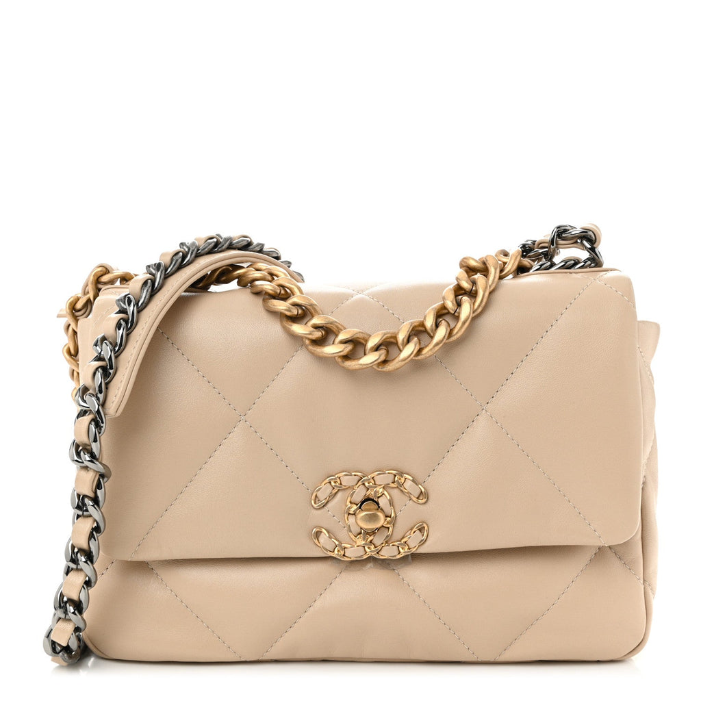 Lambskin Quilted Medium Chanel 19 Flap Beige