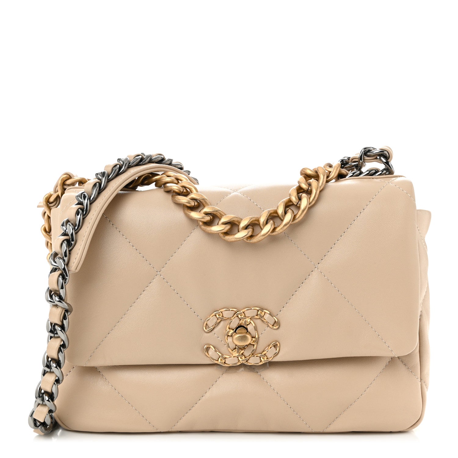 Lambskin Quilted Medium Chanel 19 Flap Beige