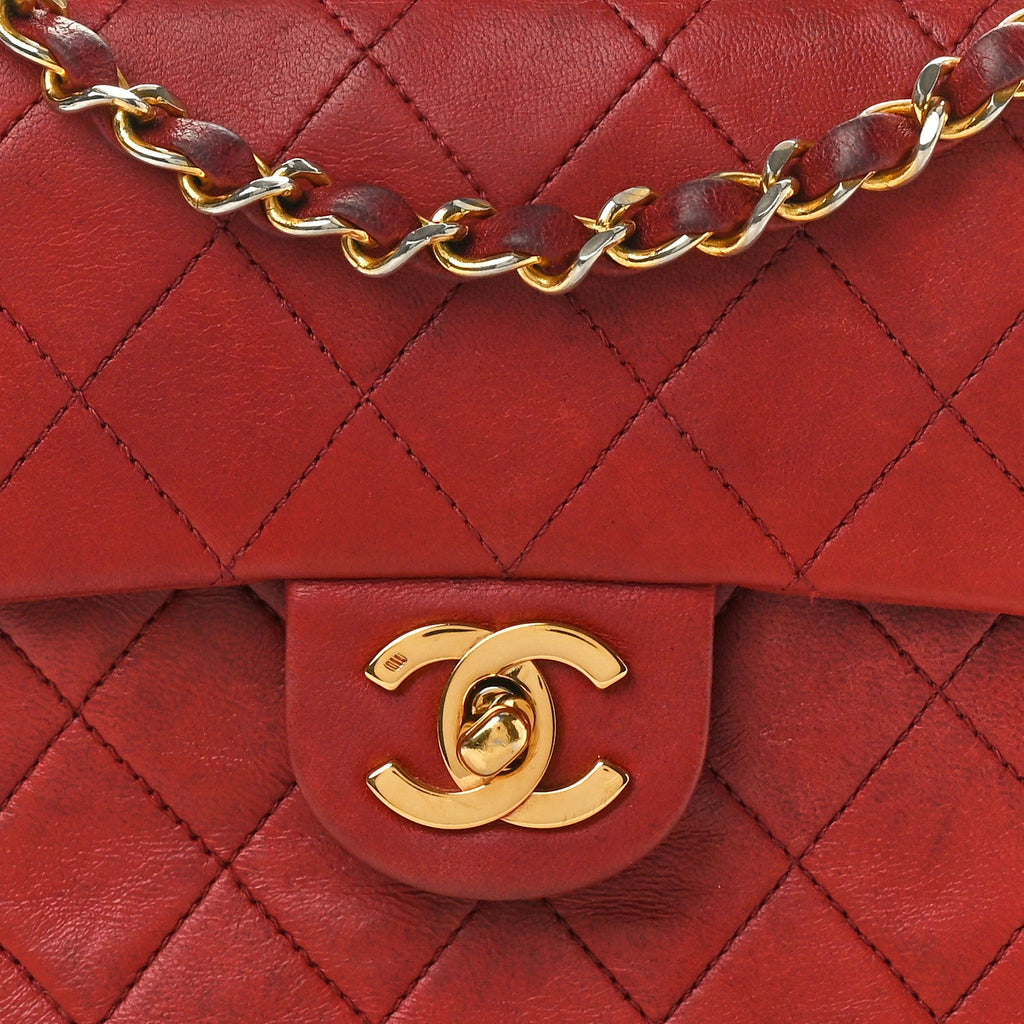 Lambskin Quilted Mini Square Flap Red