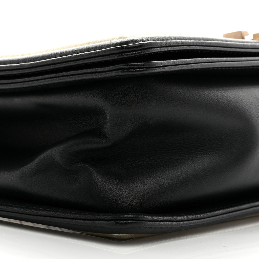 Metallic Calfskin Pleated Medium Boy In Rome Flap Black Gold