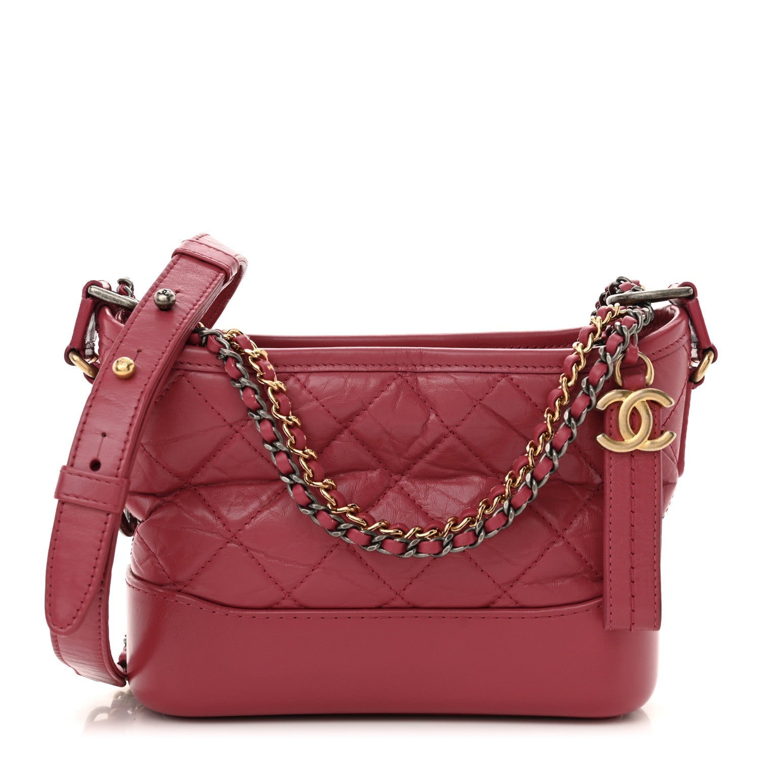 Aged Calfskin Quilted Small Gabrielle Hobo Fuchsia
