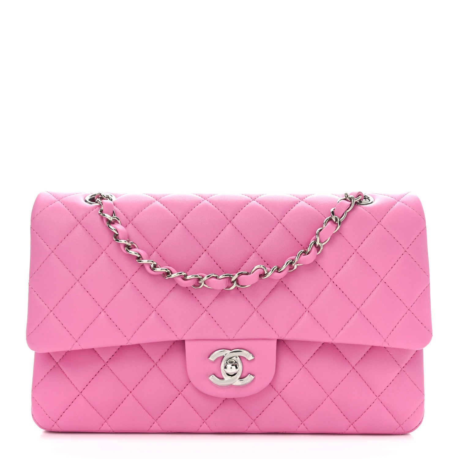 Lambskin Quilted Medium Double Flap Pink