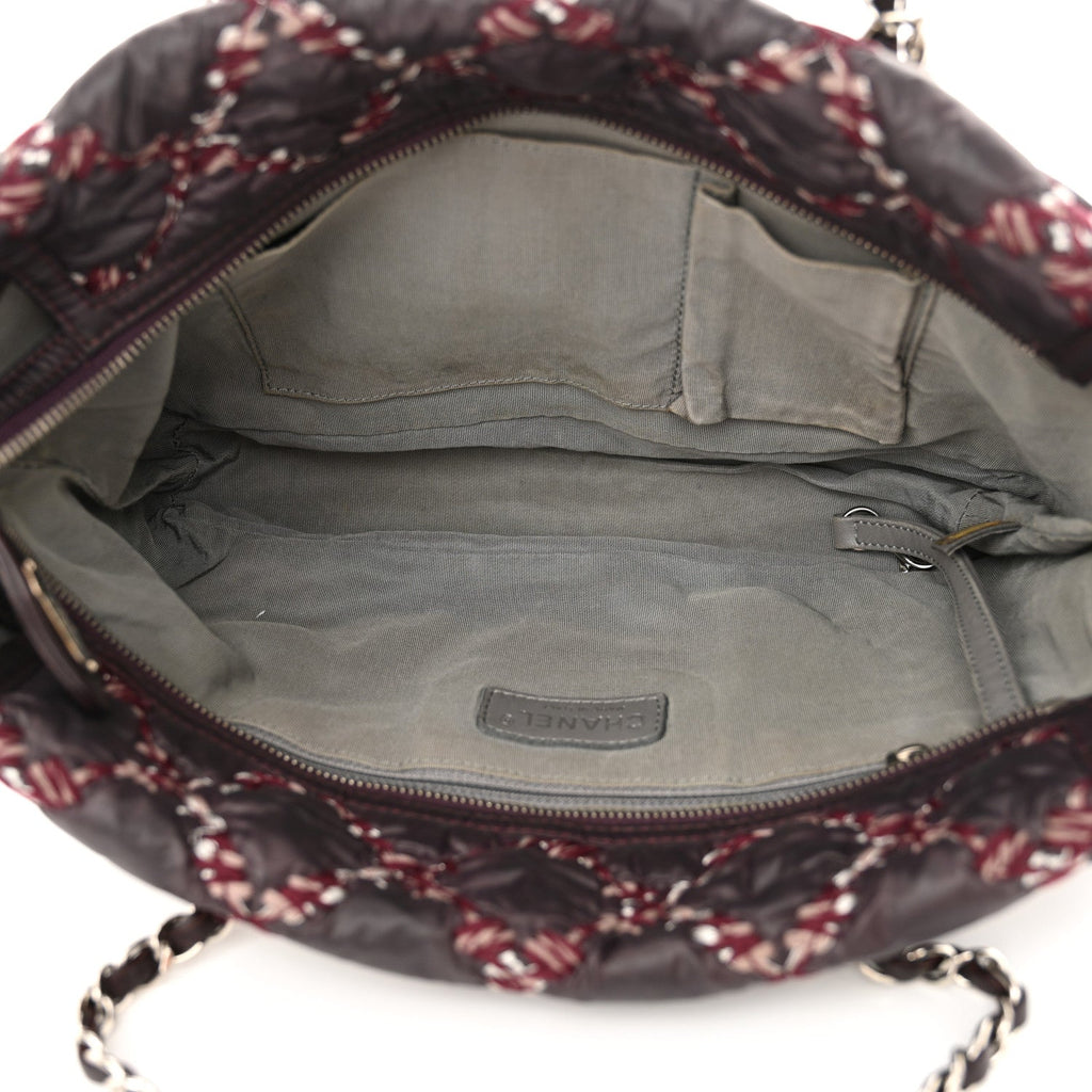 Nylon Quilted Tweed Stitch Bubble Tote Plum