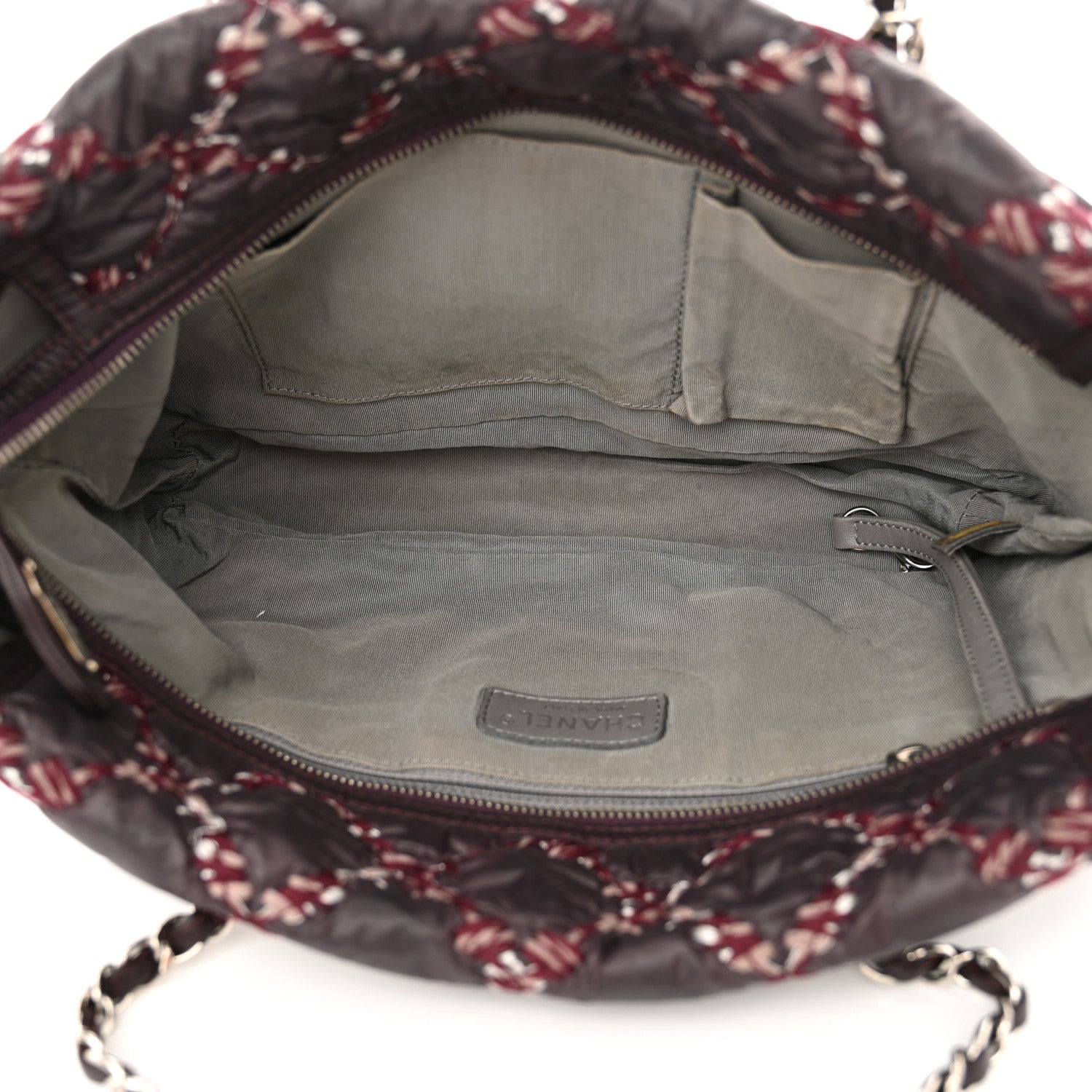 Nylon Quilted Tweed Stitch Bubble Tote Plum