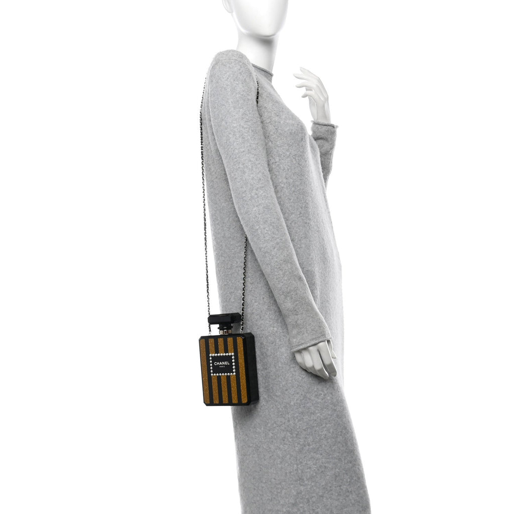 Plexiglass Perfume Bottle Clutch Black Gold