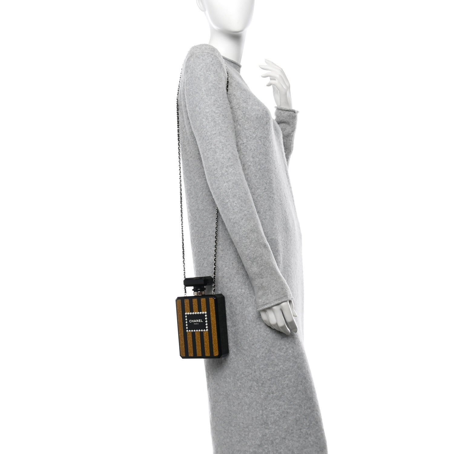 Plexiglass Perfume Bottle Clutch Black Gold