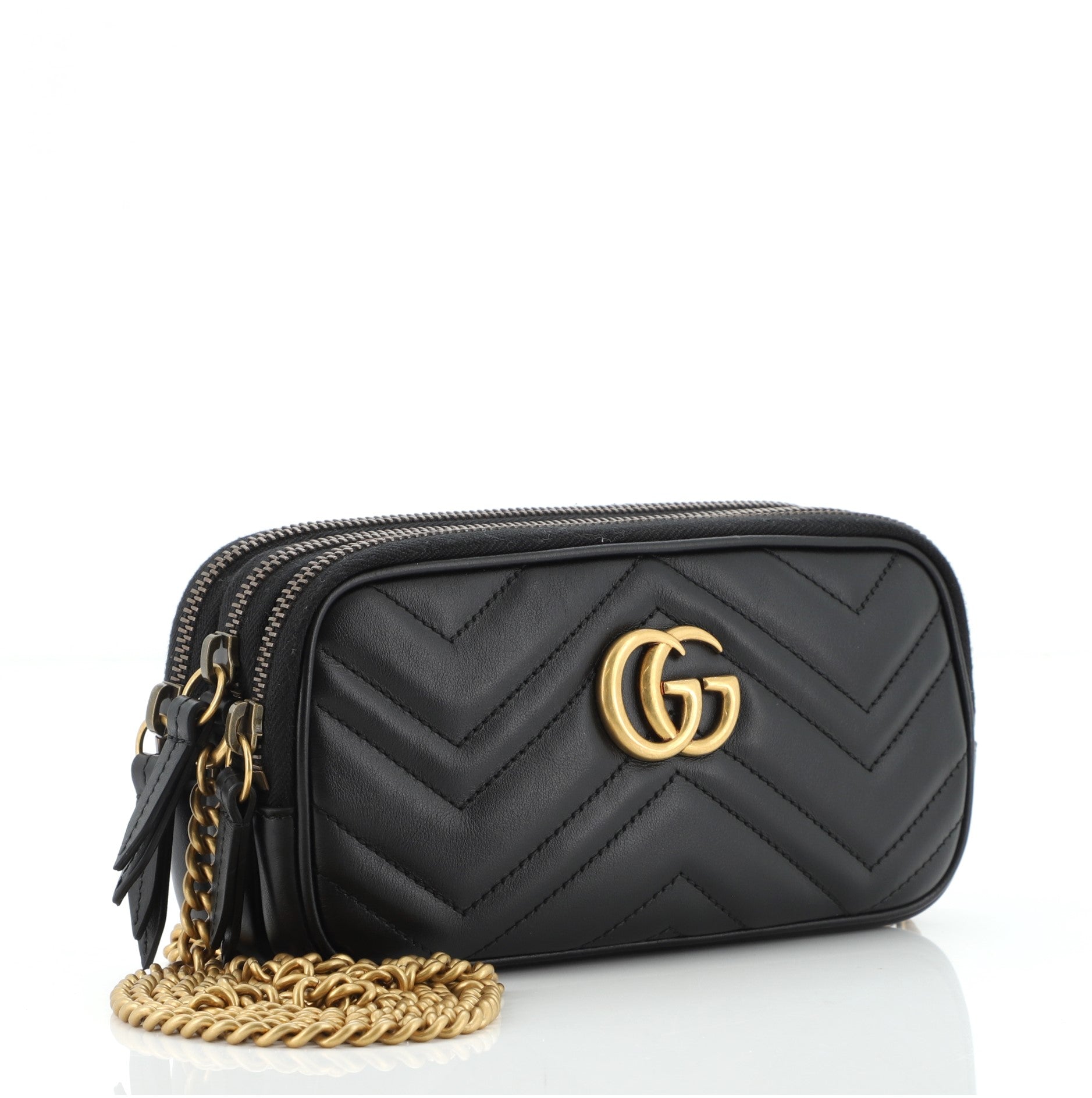 GG Marmont Triple Zip Chain Bag Matelasse Leather Mini