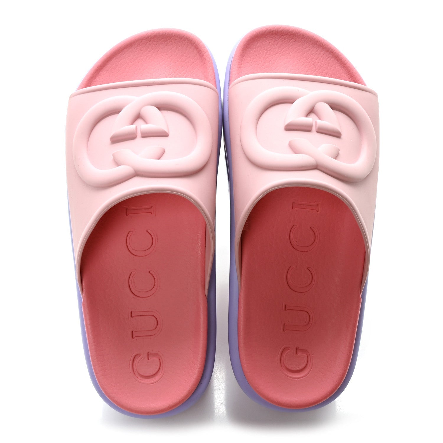 Soft Rubber Womens Interlocking G Platform 42mm Slide Sandals 36 Sugar Pink