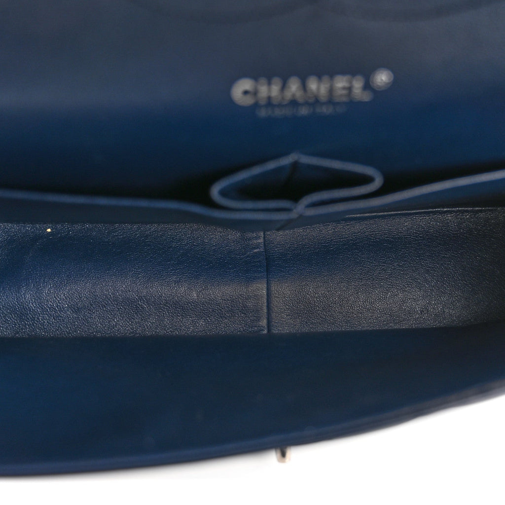 Patent Quilted Jumbo Double Flap Navy Blue