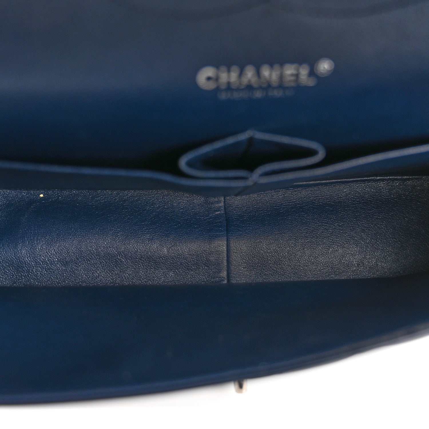 Patent Quilted Jumbo Double Flap Navy Blue