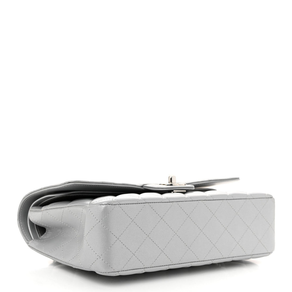 Iridescent Lambskin Quilted Medium Double Flap Grey