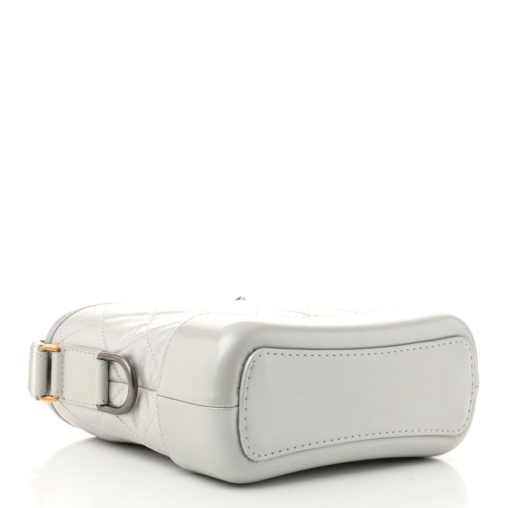 Metallic Aged Calfskin Quilted Small Gabrielle Hobo Light Silver