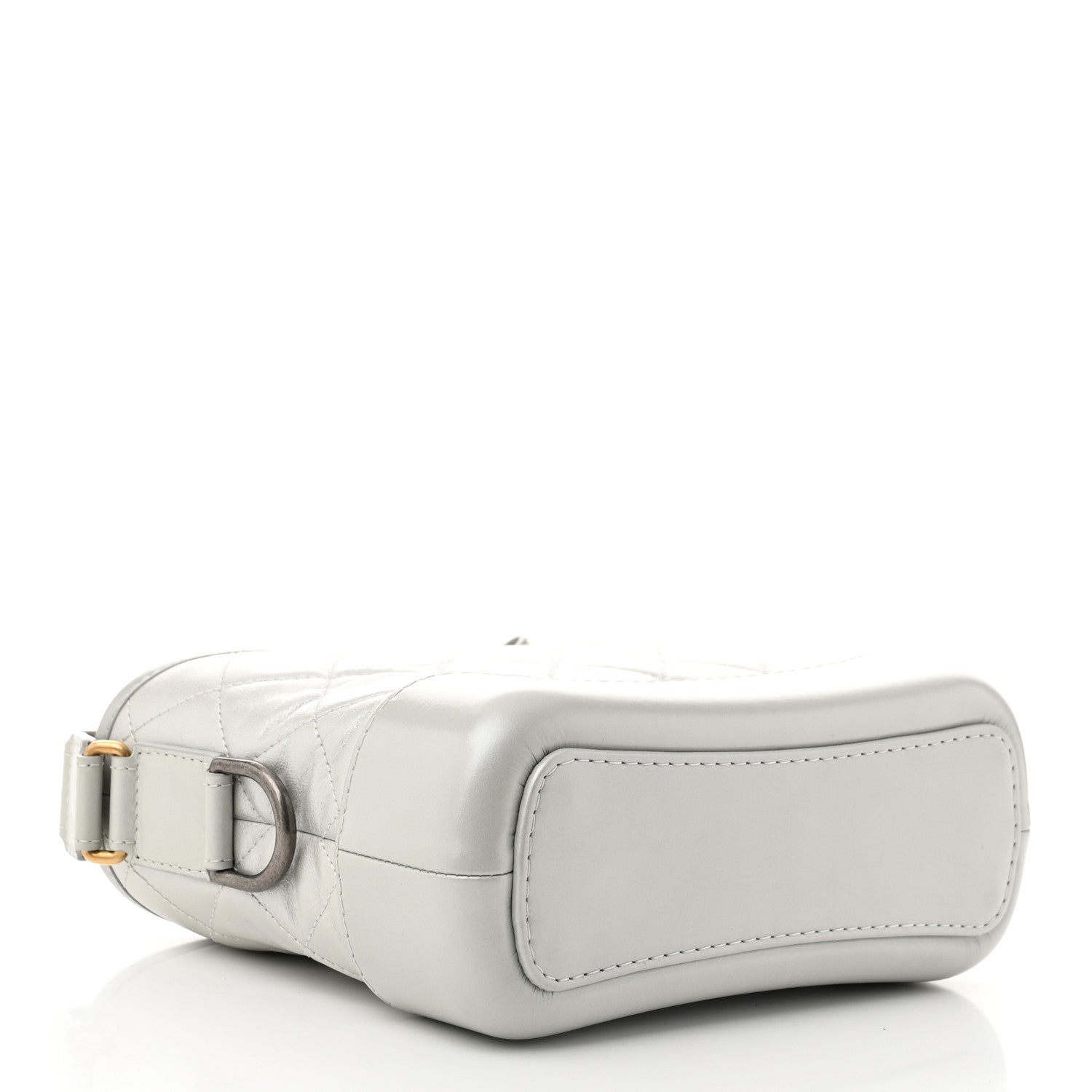 Metallic Aged Calfskin Quilted Small Gabrielle Hobo Light Silver