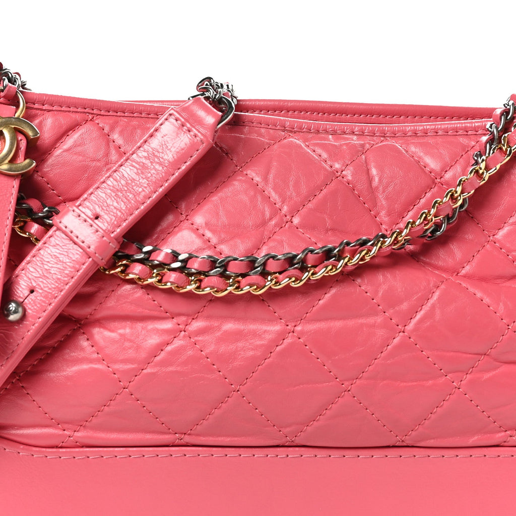 Aged Calfskin Quilted Medium Gabrielle Hobo Pink