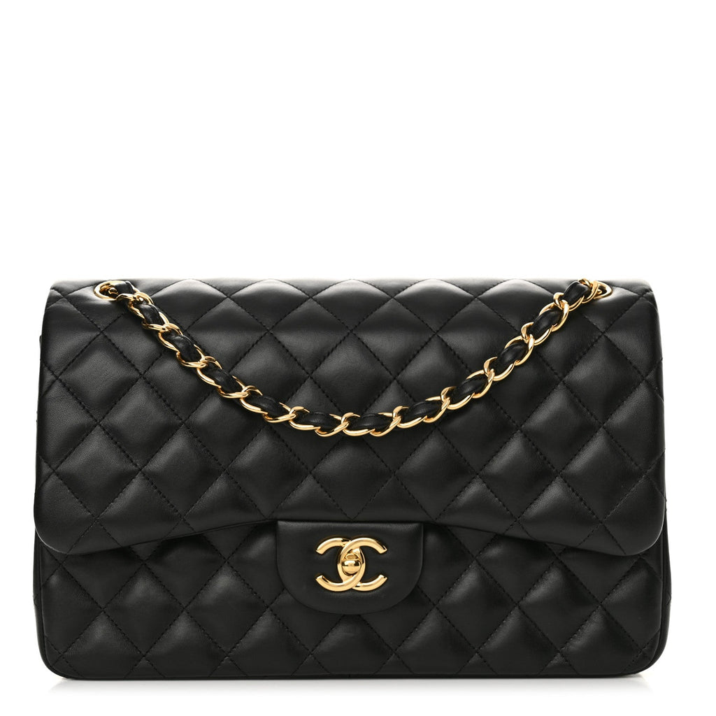 Lambskin Quilted Jumbo Double Flap Black