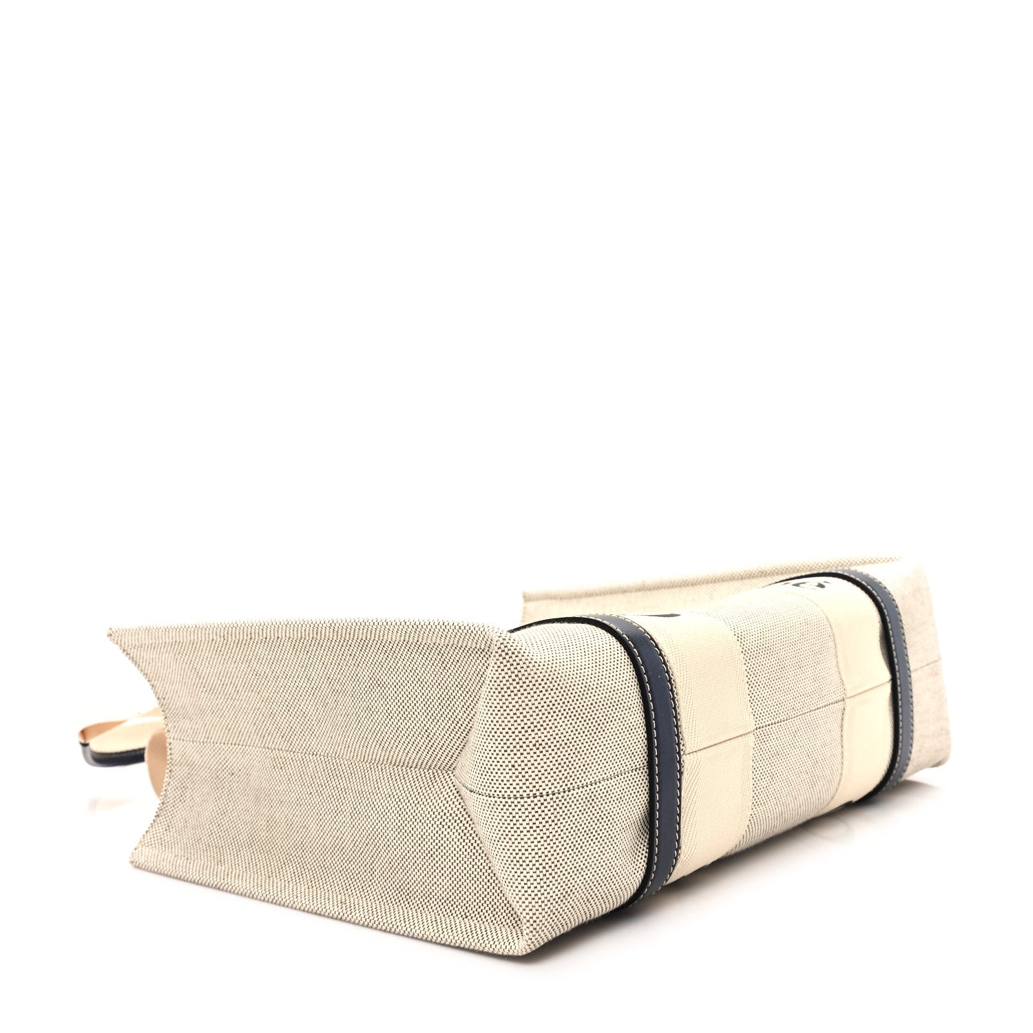 Linen Calfskin Medium Woody Ribbon Tote White Blue
