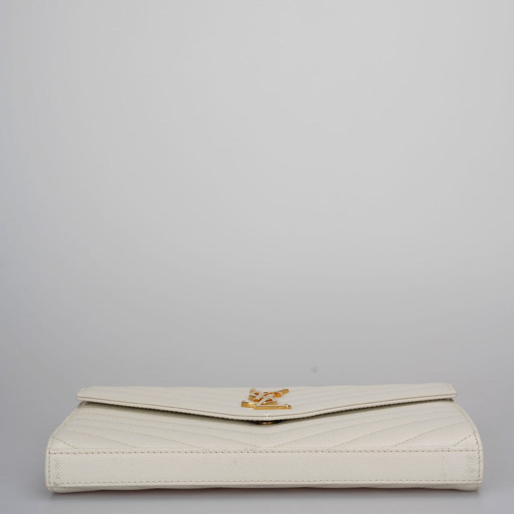 Saint Laurent Cassandre White Leather Envelope Wallet On Chain
