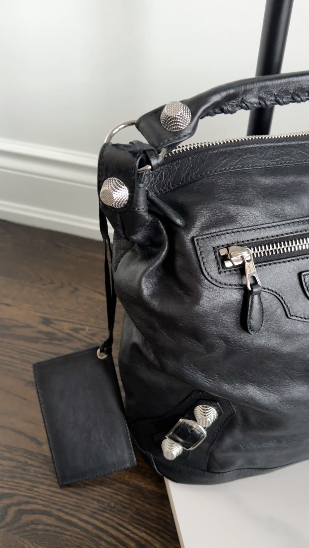 Balenciaga Black Leather Giant Day Shoulder Hobo Bag SHW